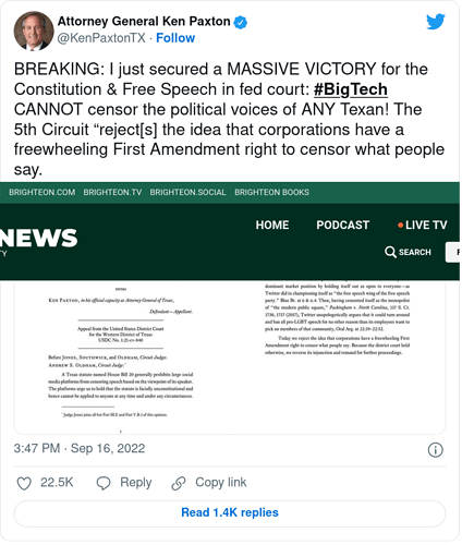 Screenshot 2022-09-19 at 12-46-55 Free speech VICTORY Federal appeals court rules Texas can enforce anti-censorship law aimed at social media platforms