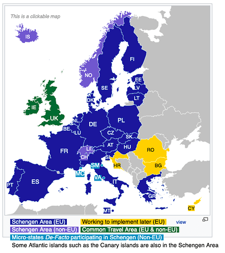 Schengen Area map
