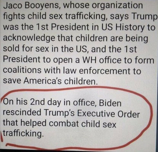 Second day of office Biden rescinded Trumps executive order on Child trafficking