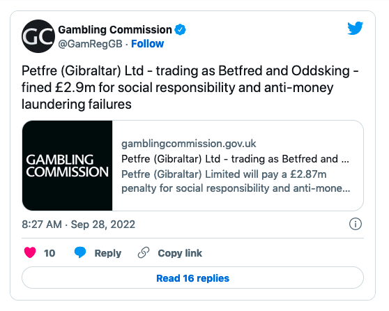 Gambing Commission Tweet
