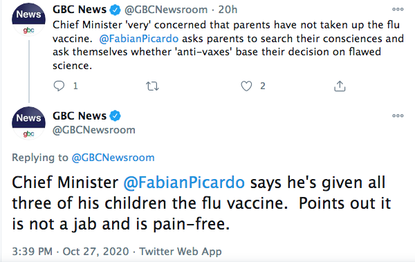 GBC tweet on Picardo and vaccines